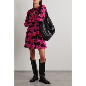 NWT Jason Wu Crepe Floral Cutout Keyhole Back Mini Dress Fuschia Black Size 4 $6